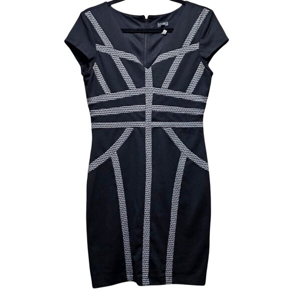 Soho Apparel Black & Silver Cap Sleeve Bodycon Dress Size M - Picture 1 of 9